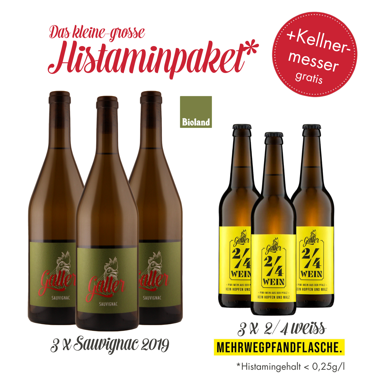 Weinpaket Histamin <0,25g/l 3 x 0,75l Sauvignac + 3x 0,5l 2/4 Cuvée weiß
